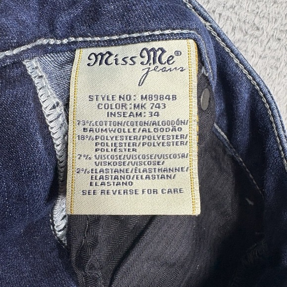 Miss Me Jeans 29 (30x31) Boot Distressed Embellished Raw Hem Cut Ankles Whiskers - Picture 15 of 16
